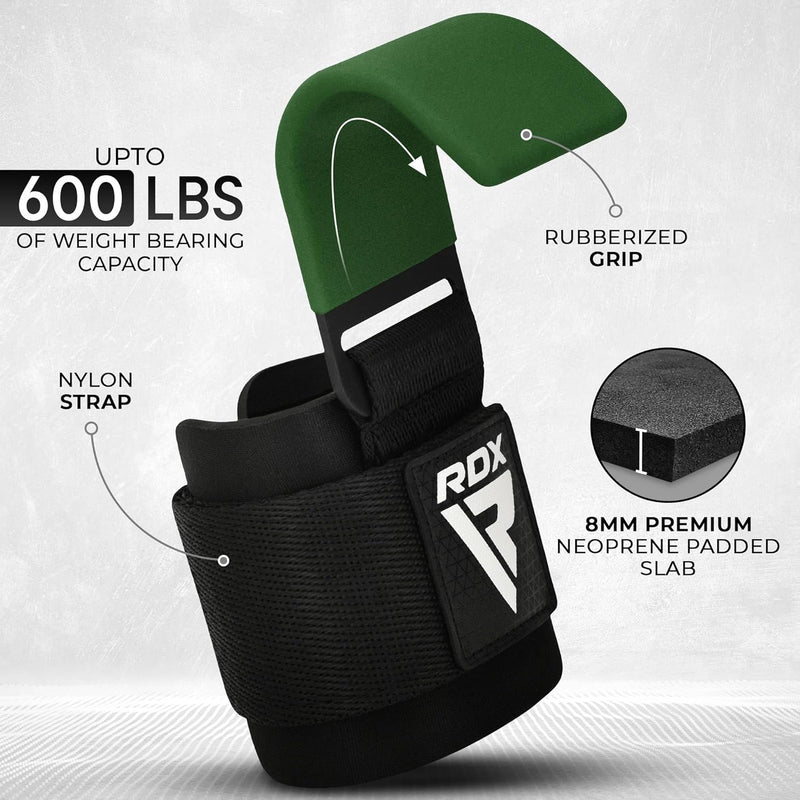 RDX Weight Lifting Hooks Straps Pair, Neoprene Padded Wrist Wrap Support Non Slip Rubber Coated Grip Deadlift Powerlifting Chin Pull Up Exercise Fitness Gym Workout Men Women
