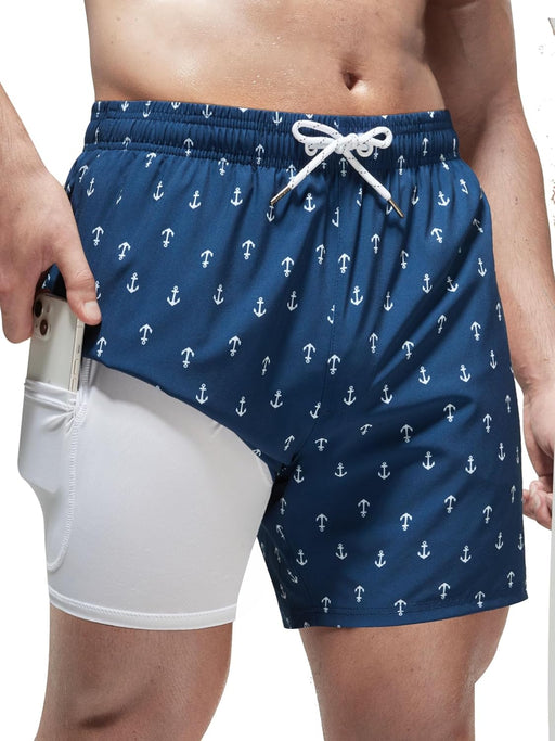 Men's Swimming Trunks with Compression Liner 2 in 1 Casual Swim Shorts Short 5.5 Inch Quick Drying Board Shorts Beach Shorts with Zip Pocket S - XXL - anchor
