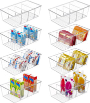 6 Pack Clear Plastic Food Storage Containers with Handle, Pantry Organizer Bins,for Refrigerator, Cabinet, Kitchen, Cupboard, Countertop, Freezer Organization and StorageMedium - 8pack with 4 dividers