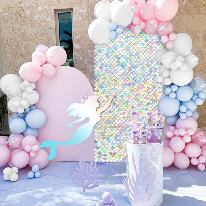 Rainbow Silver Backdrop Shimmer Wall Backdrop Sequin Wall Panel Backdrop for Birthday Wedding Engagement Mermaid Wall Disco Backdrop Decoration（12 Panels）