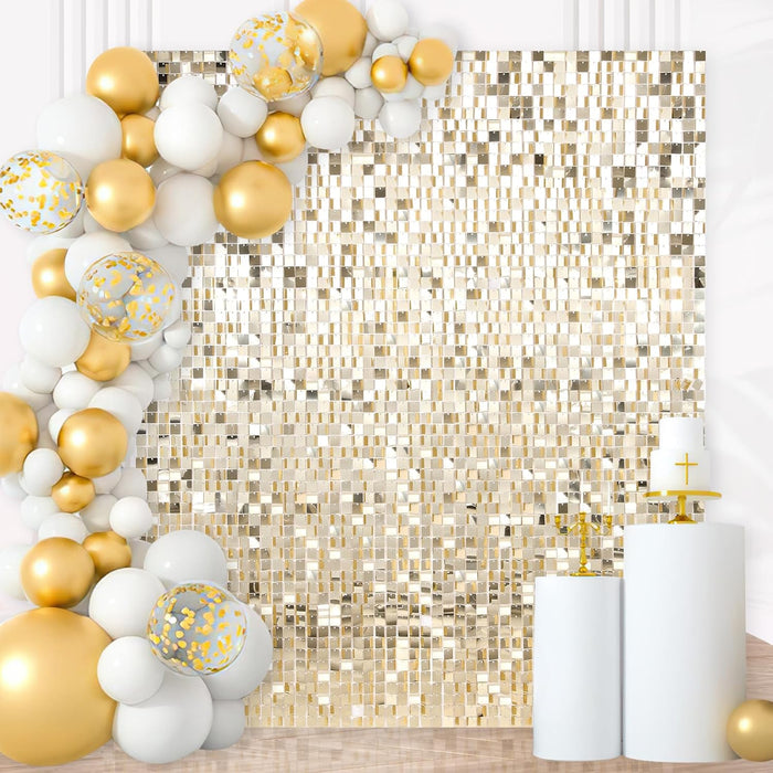 B-COOL Shimmer Wall Backdrop Sequin Wall Panels Pack of 24 Light Gold Glitter Backdrop Panel for Birthday Home Anniversary Engagement Bachelorette Parties Decorations