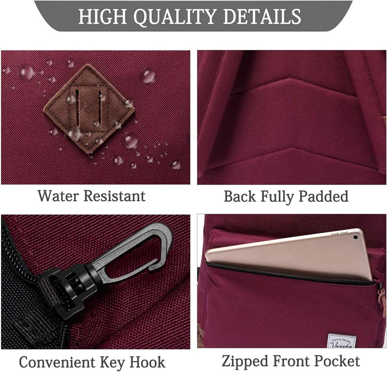 VASCHY Men's Backpack, Women's Waterproof School Bag, Boy Girl Computer 15.6 Inch Vintage for School, College, Work, Travel, Leisure
