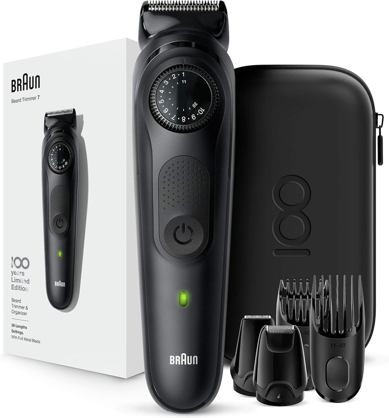 Barun Beard Timmer 7 with 39 Length Settings Precision Wheel Cordless & Rechargeable With Gillette Proglide Razor, Black/Silver Metal, BT7240 - MBBT7