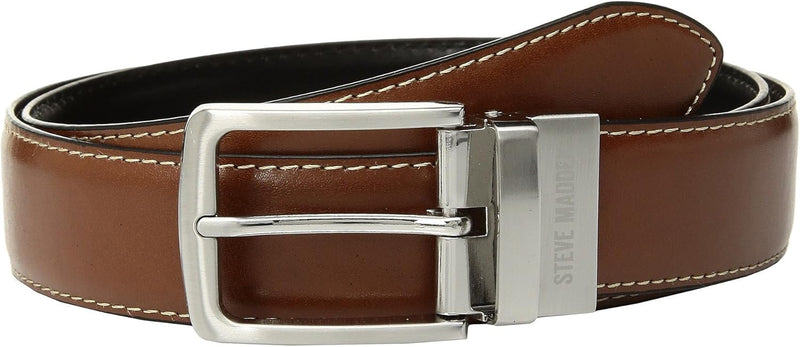 mens Dress Casual Every Day Leather Belt Belt - Cognac/Black (Feather Edge)