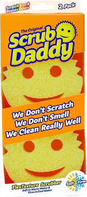 Original Smiley Scouring Sponge, Anti-Scratch Washable Reusable Antibacterial Sponges, Flextexture, Dish Sponge for Household, Kitchen and Bathroom, Yellow, Pack of 2 - Original Yellow