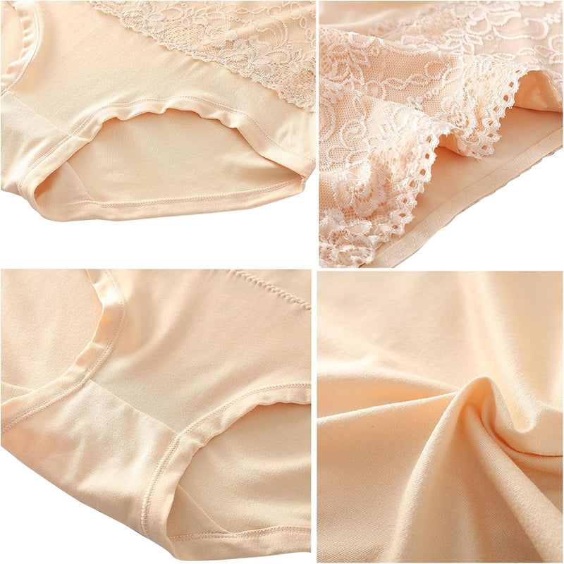 Dress Cici High Waisted Cotton Underwear, Lace Cotton Underwear for Women, 4-Pack (4 Pieces)