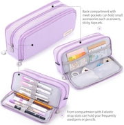 Pencil Case for Girls, Large Capacity Pencil Pouch 3 Compartment Pouch Pen Bag for School Teen Girl Boy Men Women (Purple)
