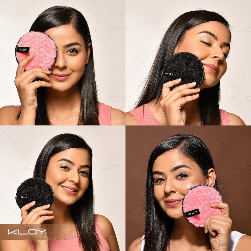 KLOY Reusable Multipurpose Makeup Removal Facial Cleansing Pads (Pack of 2), Facial Makeup Remover, Eye Makeup Remover & Foundation Simple Makeup Remover Pads (Pink & Black)