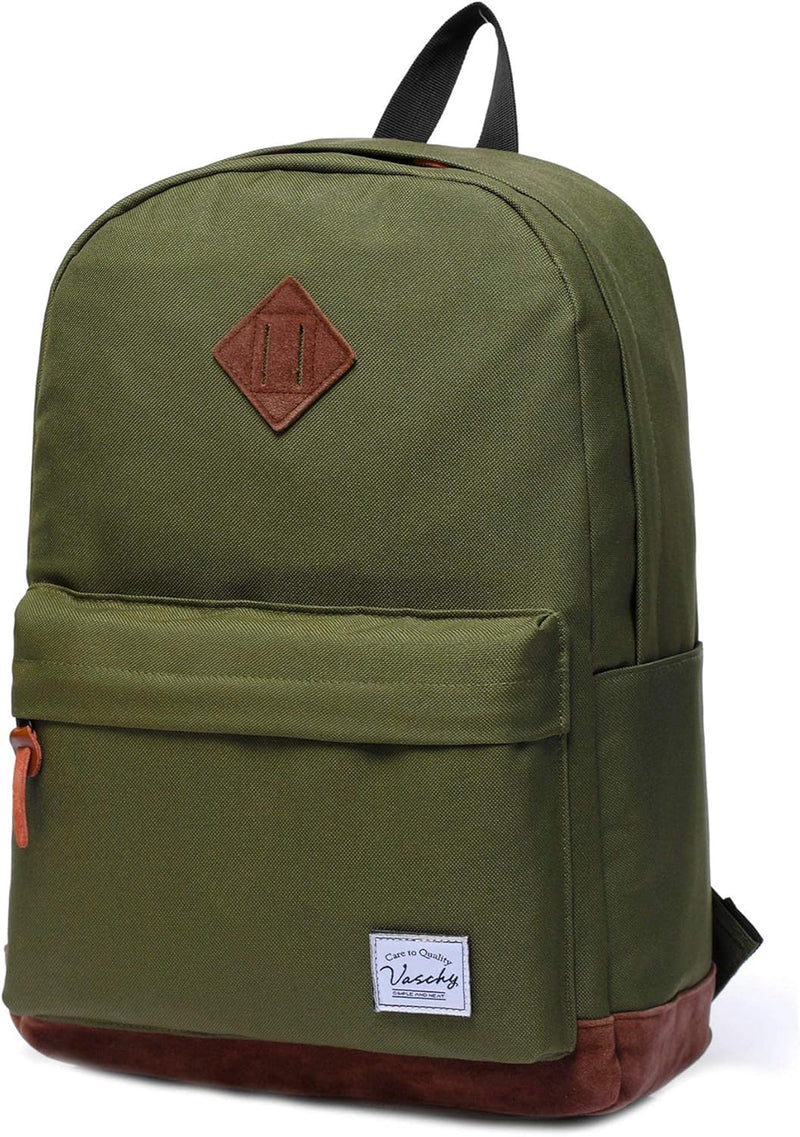 VASCHY Men's Backpack, Women's Waterproof School Bag, Boy Girl Computer 15.6 Inch Vintage for School, College, Work, Travel, Leisure
