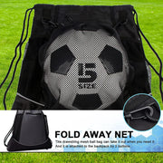 Showay Basketball Backpack, Foldable Soccer Backpack Gym Bag Sackpack Sports Sack with Detachable Ball Mesh Bag for Volleyball Baseball Yoga, Black