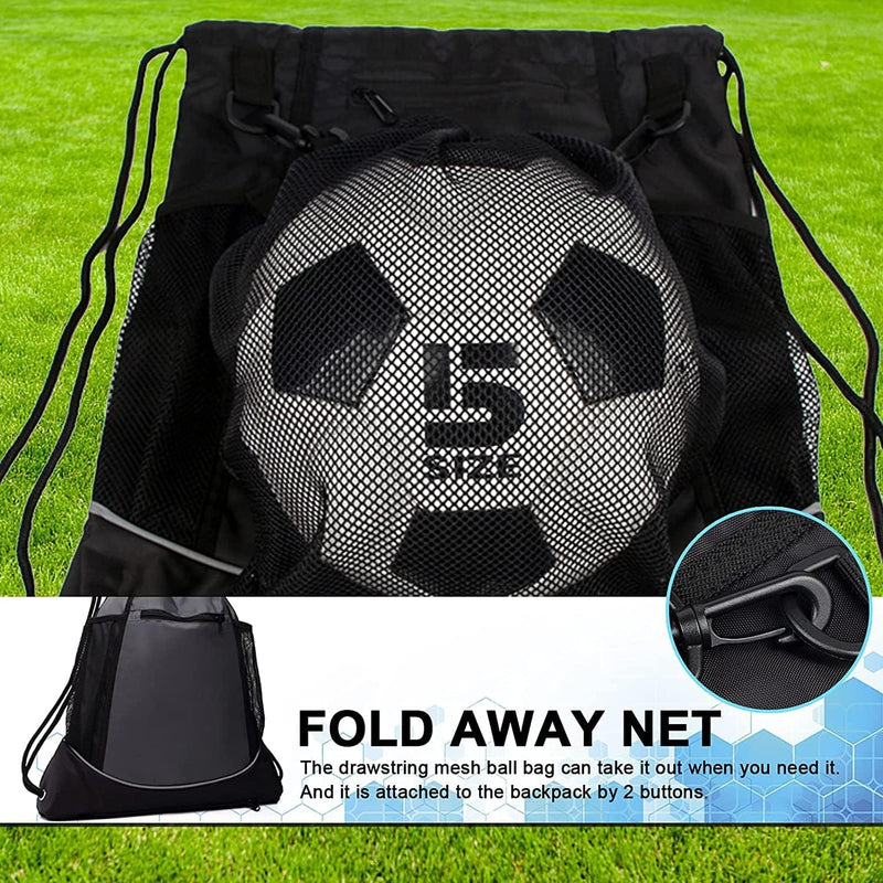 Showay Basketball Backpack, Foldable Soccer Backpack Gym Bag Sackpack Sports Sack with Detachable Ball Mesh Bag for Volleyball Baseball Yoga, Black