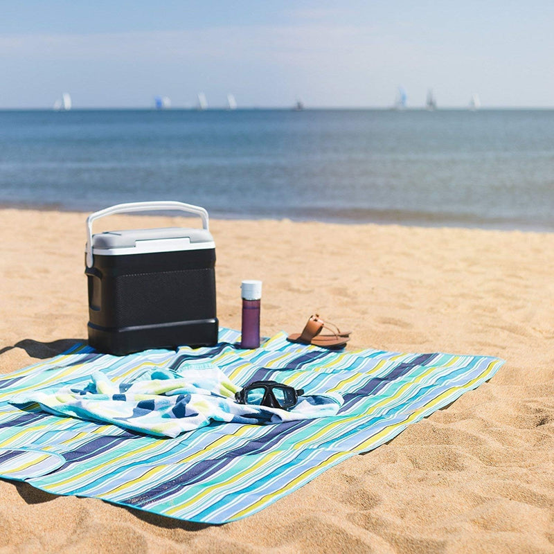 Waterproof Foldable Outdoor Camping Mat Widen Picnic Mat Plaid Beach Blanket Baby Multiplayer Tourist Mat-Blue Stripes - 145 x 180 cm (Square)