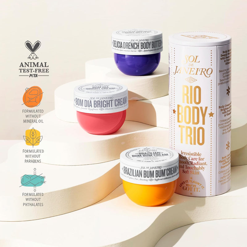 Rio Trio Mini Vanilla Body Cream Discovery Set - Brazilian Bum Bum Cream, Delicia Drench Body Butter, Bom Dia Bright 50 ml - Amazon Exclusive Trial Set (48 value)