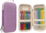 Pen Pencil Case, Slim Portable Pen Box with Compartments, EVA Hard Shell Pencil Case Pouch, Lightweight Travel Stationery Storage for School Office Supplies -Black - Purple