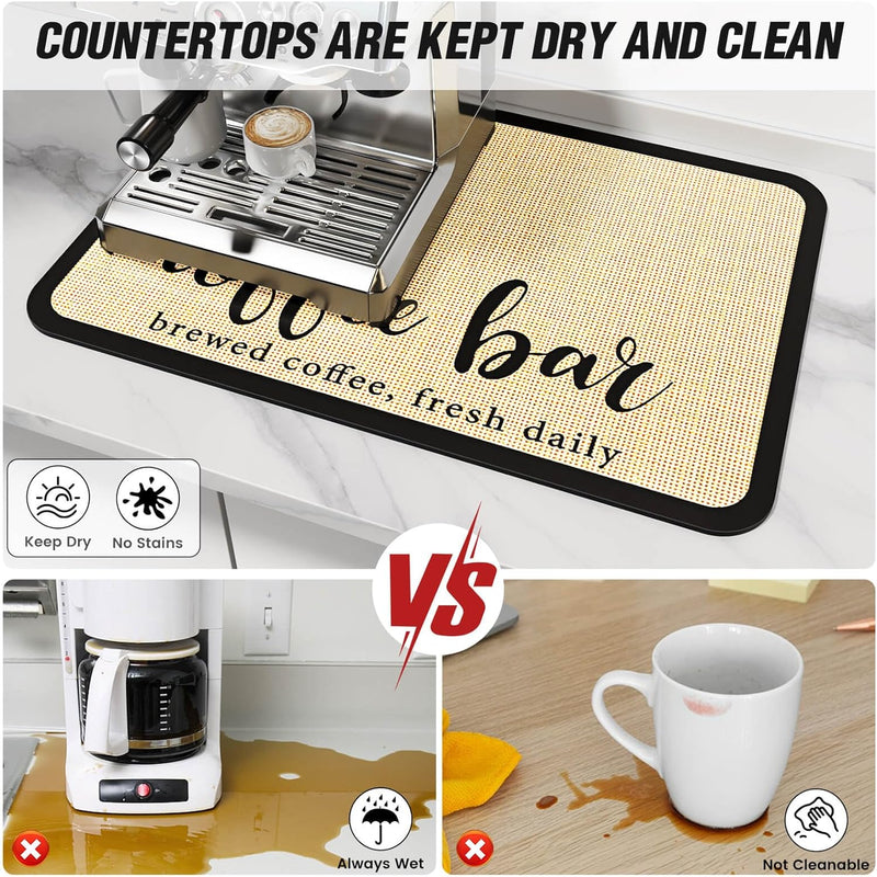 DK177 Coffee Mat Coffee Bar Mat Hide Stain Absorbent Drying Mat with Waterproof Rubber Backing Fit Under Coffee Maker Coffee Machine Coffee Pot Espresso Machine Coffee Bar Accessories-19"x12" - 19"x12" Coffee Bar