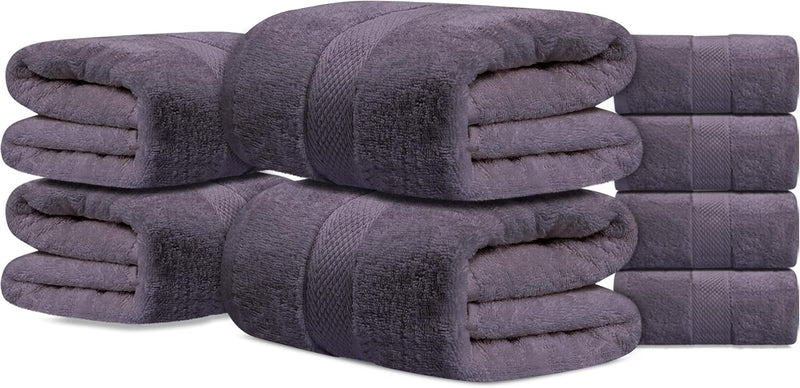 Topify Premium Cotton Towels Set | Ultra Soft Towels 600 GSM | 2 Bath Towels 2 Hand Towels 4 Washcloths | Soft Feel, Quick Dry, Highly Absorbent Durable Towels, (Charcoal, 8 Pcs Set)