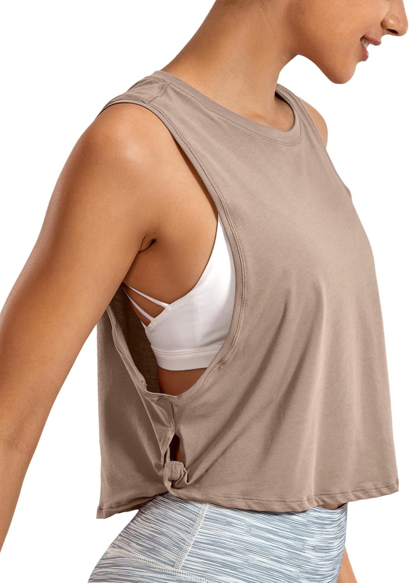 CRZ YOGA Women's Pima Cotton Workout Tank Crop Sports Shirt Sleeveless Yoga Running Tops