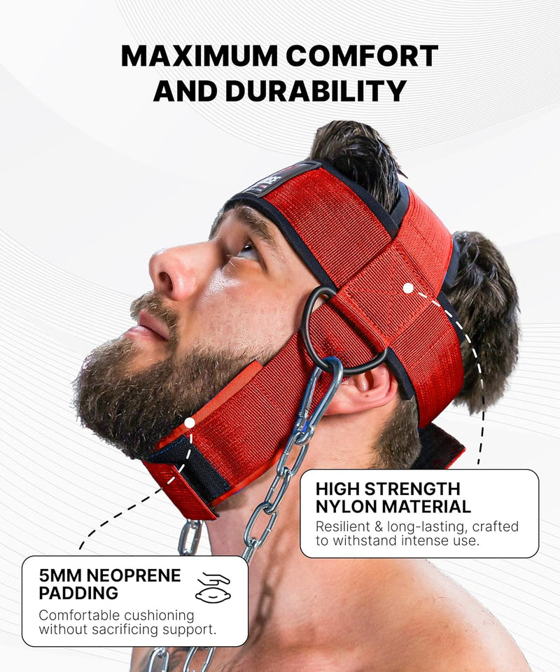 DMoose Neck Harness for Weight Lifting - 30" Heavy Duty Steel Chain - Neck Exerciser, Trainer & Strengthener for Injury Recovery Support & Workout- Adjustable Head & Chin Strap