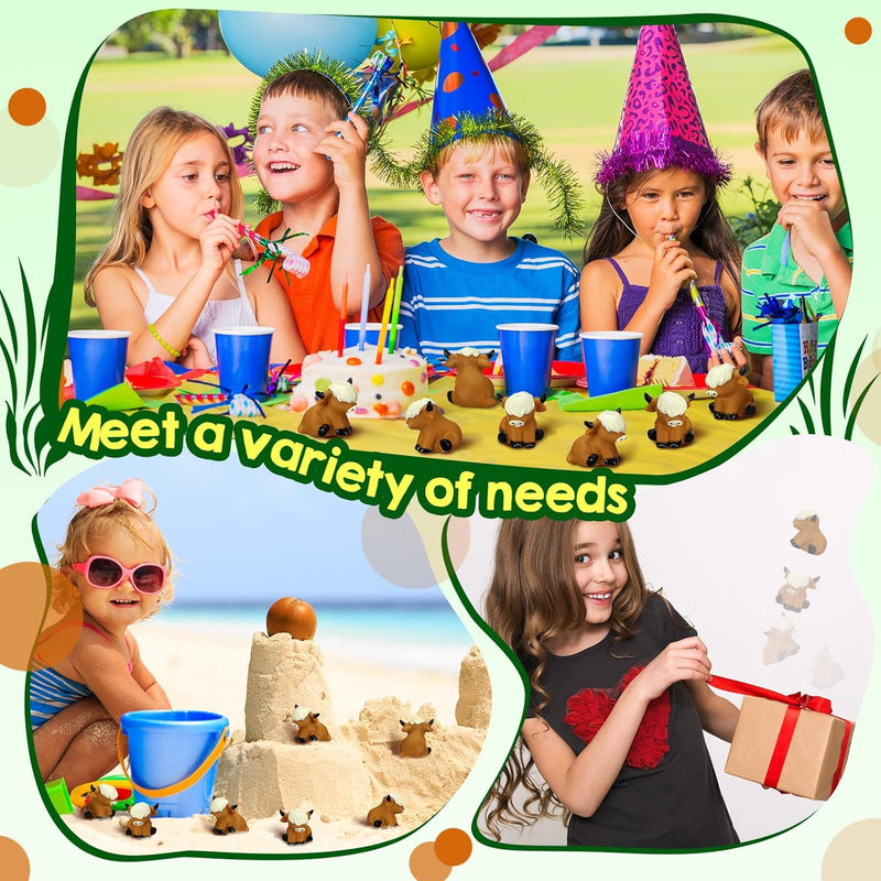 Halloscume 30 Pcs Summer Highland Cow Float Bath Toy Baby Rubber Water Squirting Highland Cow Squeaky Toy Bulk Highland Cow Figurine Statues Decor for Pool Shower Birthday Party Favors(Highland Cow)