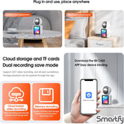 Smartfy Indoor Security Camera – Full HD Baby Monitor with Human Detection, Night Vision,Baby Camera Monitor with Crying Detection,Video Call,Smart Tracking & 2.8" Retina Screen Surveillance