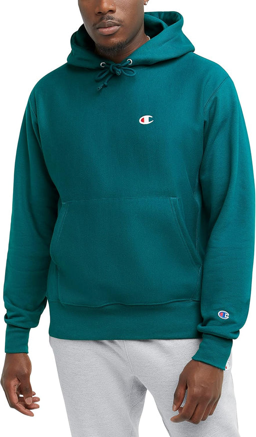 mens Reverse Weave Pullover Hoodie Reverse Weave Script Pullover Hoodie - Everglade Green Left Chest C