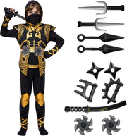 Spooktacular Creations Golden Ninja Costume Set, Ninja Jumpsuit with Foam Accessories for Kids, Halloween Cosplay Party