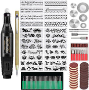 Tazweeq 108PCS Engraving Tool Kit, Multi-Functional Electric Micro Engraver Pen with DIY Rotary Tool, Adjustable Stepless Speed, 82 Accessories, 24 Stencils for Metal, Glass, Wood, Ceramic, Plastic