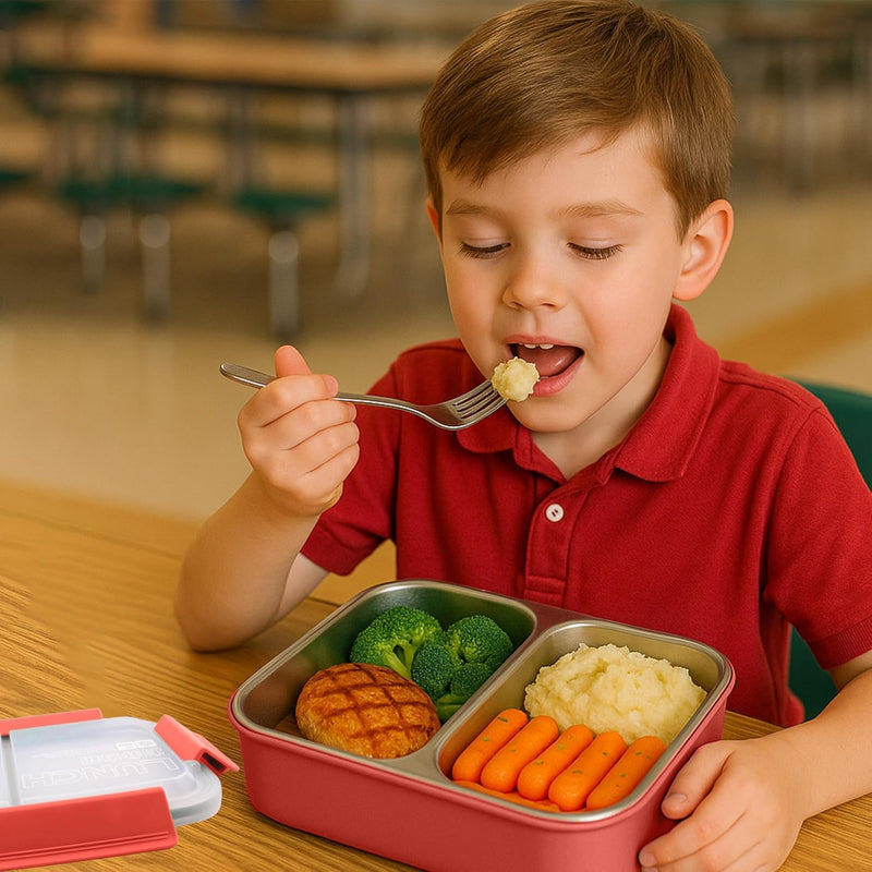 Stainless Steel 2 Compartments Bento Lunch Box with Removable Inner Tray - Insulated, Leak Proof Bento Box for Kids, Adults - Multifunctional Air Tight Food Container (RED), 22167.5cm