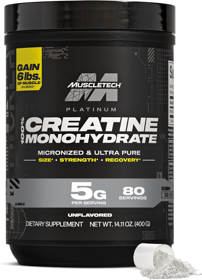 MuscleTech Platinum Creatine Monohydrate Powder Pure Micronized Muscle Recovery + Builder for Men & Women Workout Supplements Unflavored 400 grams 80 servings - Unflavored 400g (14.11oz)
