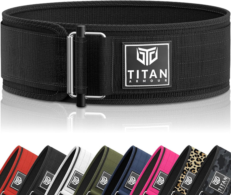Titan Armour® Self-Locking Weight Lifting Belt | Weight Lifting Straps Included | Gym belt for Crossfit, Powerlifting, Deadlift, Olympic Lifts and Squats | For Men and Women | UK Brand