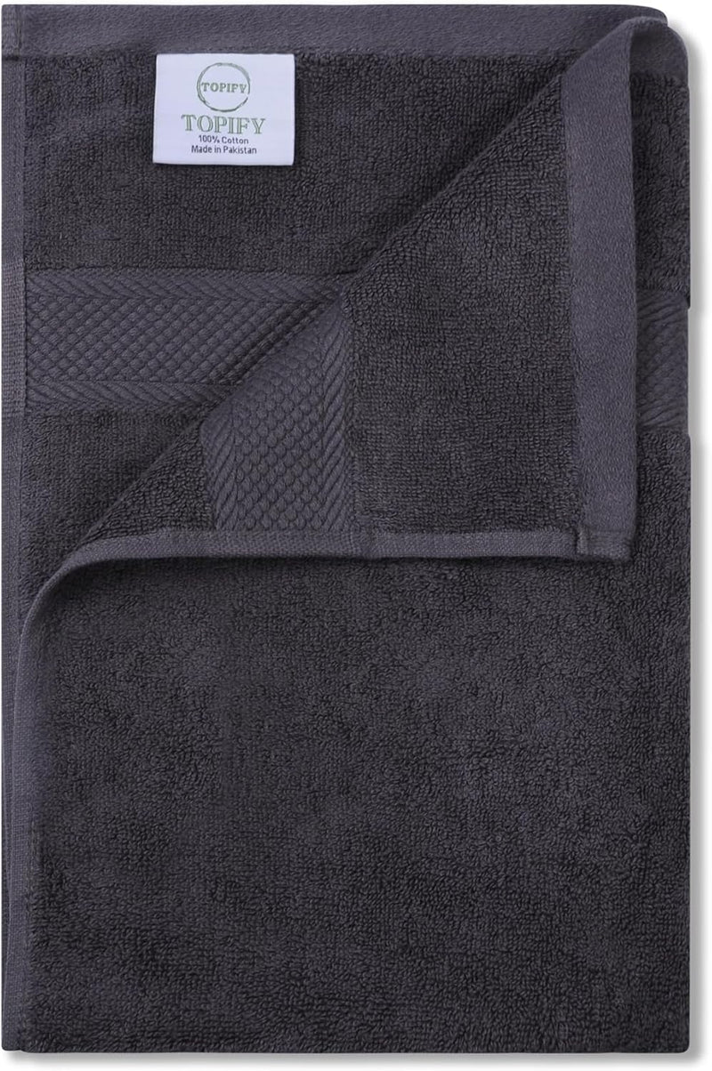 Topify Premium Cotton Towels Set | Ultra Soft Towels 600 GSM | 2 Bath Towels 2 Hand Towels 4 Washcloths | Soft Feel, Quick Dry, Highly Absorbent Durable Towels, (Charcoal, 8 Pcs Set)