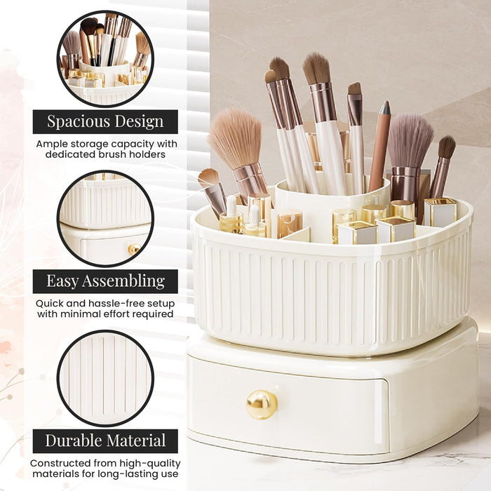 SPAULD Rotating Makeup Organizer, Adjustable Layers Spinning Skincare Organizer, Cosmetic Display Case with Brush Holder, Multi-Function Storage Carousel for Vanity Bathroom Countertop (Style 2)
