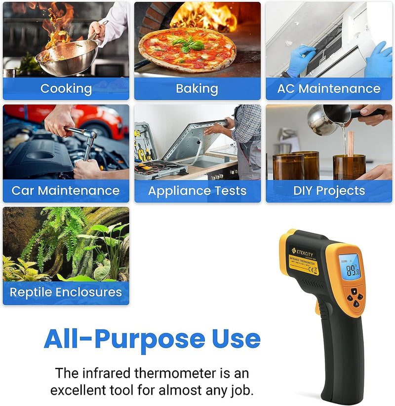 Etekcity Infrared Thermometer 800 (Not For Human) Non-Contact Digital Temperature Gun, 16:1 Dts Ratio, -58 To 1382 (-50 To 750), Yellow And Black - Lasergrip 800
