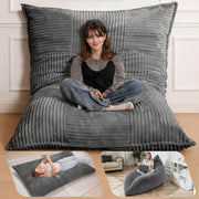 Giant Bean Bag Chair, 3-in-1 Convertible Bean Bag Floor Cushion with Machine Washable Cover,Giant Bean Bag Chairs for Adults, Living Room, Bedroom (Grey) - Grey