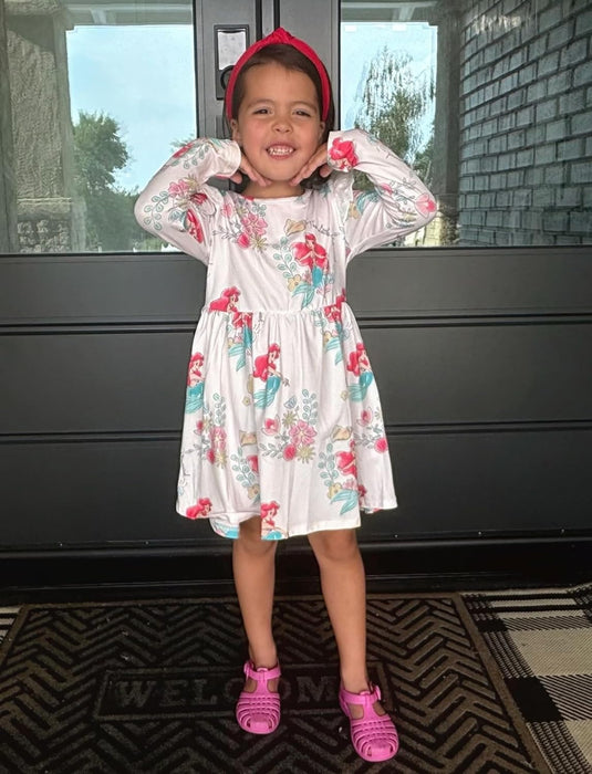 Disney Stitch Minnie Mouse Princess Frozen Girls Tie Back Dress Tween Kids Off Shoulder/Short Sleeve Smocked Outfit 2-13Years