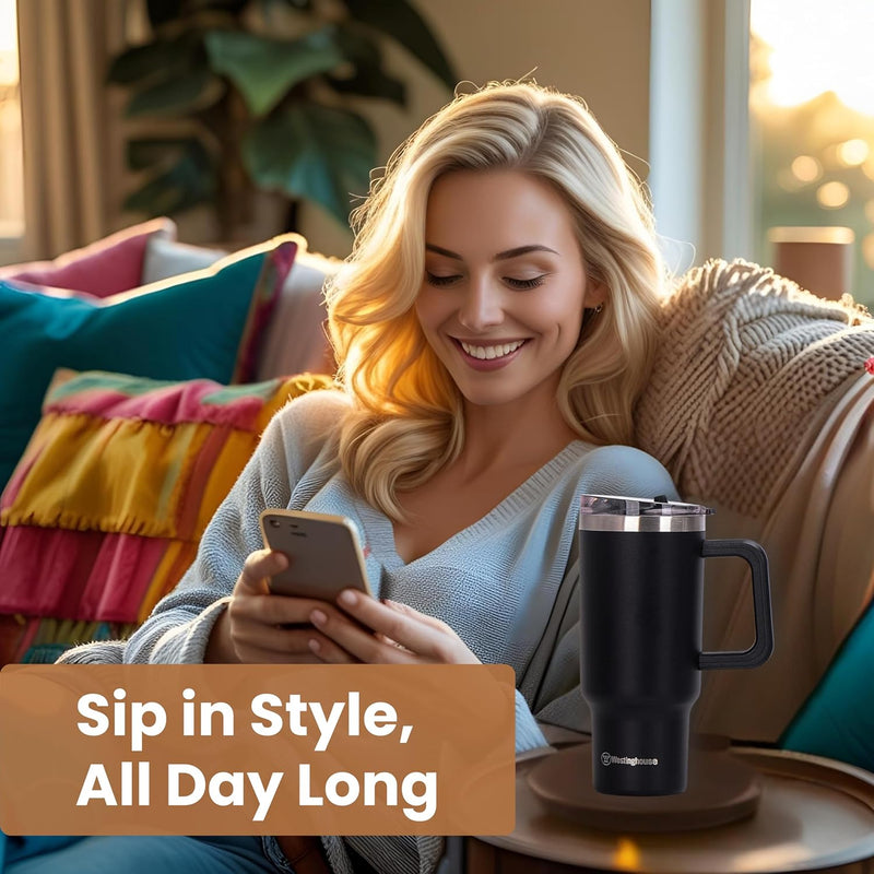 Westing House 32oz/946ml Double-Wall Stainless Steel Insulated Tumbler | BPA-Free Reusable Cup for Coffee, Water, Iced Tea & More | 6 hrs Hot & 9 hrs Cold | Ideal for Indoor & Outdoor Use | Black