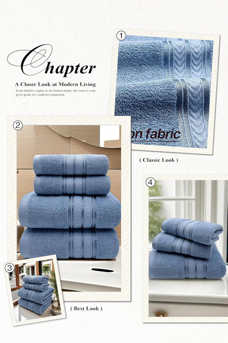 4 Pcs Pure Cotton Bath Towels Set70x140cm 2pcs 35x75cm 2pcs Soft AbsorbentQuick Drying Hotel Bathroom Travel Family SPA Dormitory and Home use Towels (Beige+Brown)