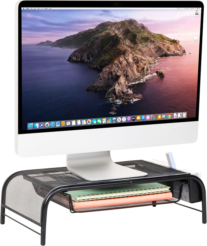 Mind Reader 2Meshmon-Blk Metal Mesh Stand And Desk Organizer With Drawer, Monitor Riser, Black-2 Pack - Black Organizer