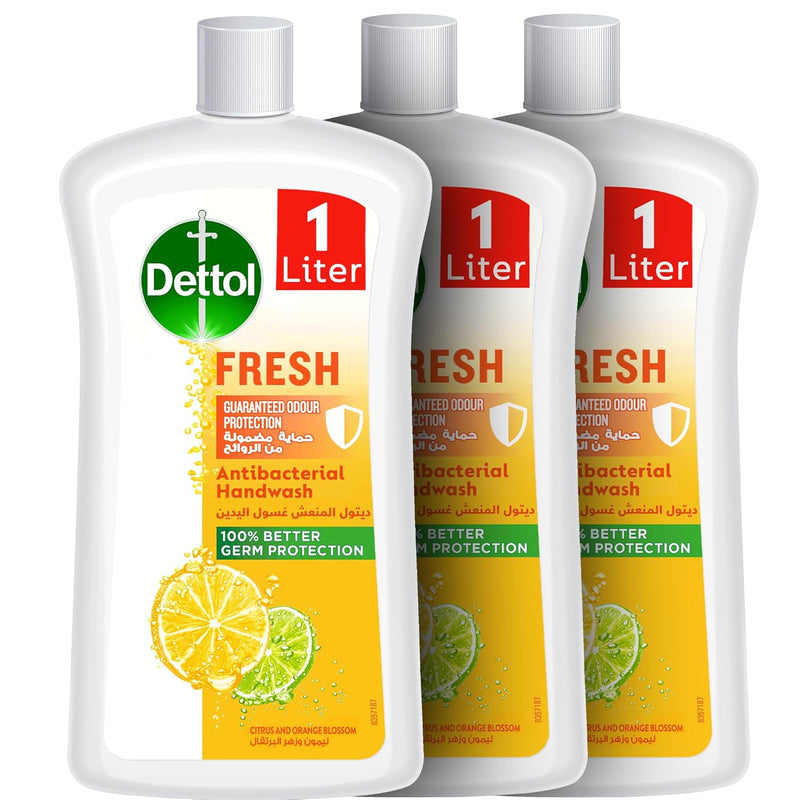 Dettol Fresh Liquid Handwash Refill, Citrus & Orange Blossom Scent, 1L x 3