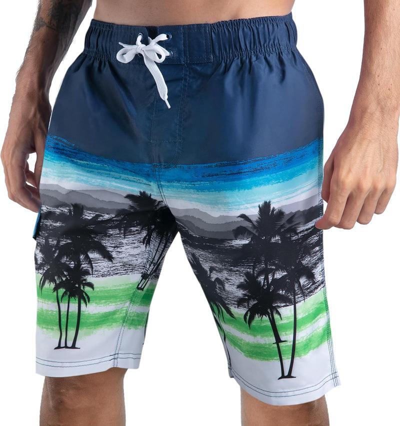 Men's Barracuda Swim Trunks (Regular & Extended Sizes) - Seaside Navy/Green