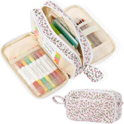 BuyCard Large Capacity Cute Pencil Case, Aesthetic Pen Pouch, White with Pink Bow Pattern Pencil Bag, Kawaii Stationery Storage and Organizer, Supplies for Teen and Adult Girls - Pink Floral