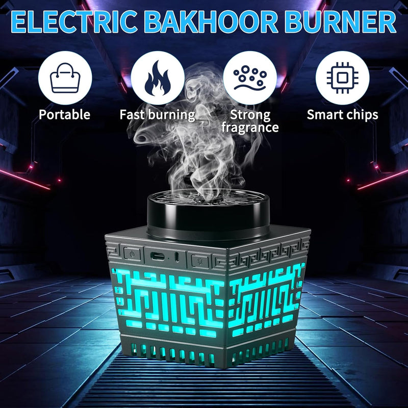 Telawah Mini Incense Burner Bakhoor - Portable Rechargeable USB Aroma Diffuser with Remote Control Light， Electric Arabian Incense Holder Home Decor.