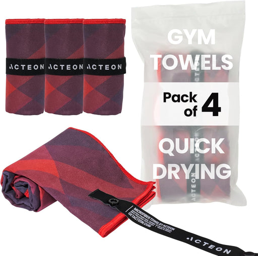 Microfiber Quick Dry Gym Towel, Silver ION Odor-Free Absorbent Fiber, Fast Drying, Men & Women Workout Gear for Body Sweat, Working Out, Towels - Magma 4 -pack