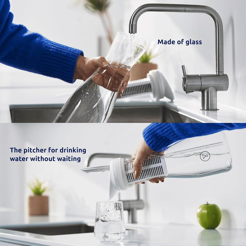 TAPP Water - PitcherPro Glass Filter Jug that Filters Limescale and 80+ Contaminants Jugs White 1.45 L of Filtered Water. TP-N101