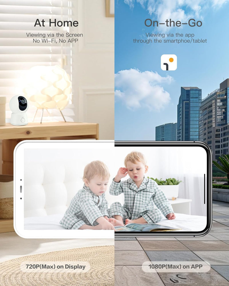 ARENTI Baby Monitor with Camera and Sound, 12.7cm Smart Baby Camera Monitor with Free Phone App, 1080P, VOX, PTZ, One-Touch Connection, Temperature Sensor, Lullaby,