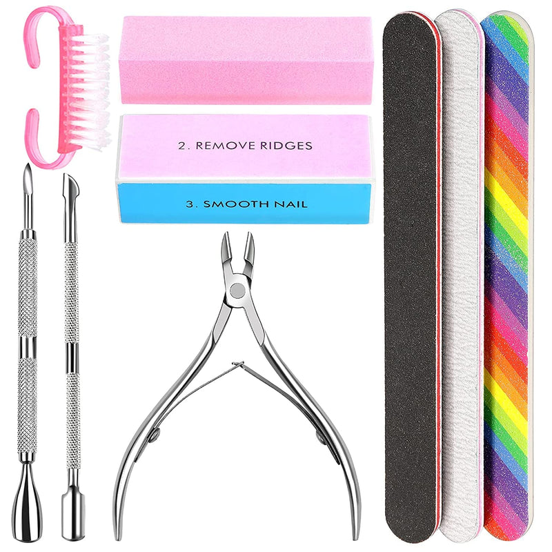 FLAFARY Nail File Kit-3Pcs Double Sided Nail File, Rectangular Nail Buffer, 4 Step Buffing Block, 3Pcs Cuticle Clipper & Pusher, and Nail Brush, Complete Nail Kit with Buffer