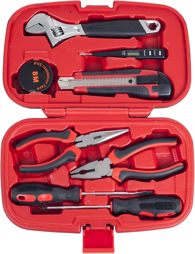 Stalwart - 75-Ht1009 Household Hand Tools, Tool Set - 9 Piece By , Set Includes Adjustable Wrench, Screwdriver, Pliers (Tool Kit For The Home, Office, Or Car) Red - Red