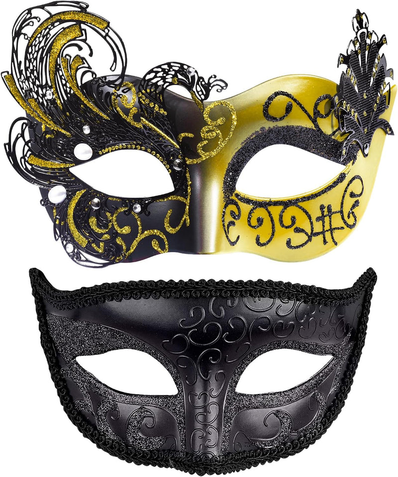 2 Stck Venezianische Maske Paar Maskerade Mask Venezianischen Maske Kostm Masken fr Damen Herren Halloween Karneval Party - Black & Gold Swan