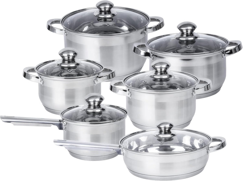 Cuisine Art Wilson Stainless Steel Cookware Set, 12-Piece, Casseroles, Saucepan, Fry Pan, Ergonomic Handles, All Cooktop Compatible, Dishwasher Safe, Durable, Stylish Kitchen Essentials