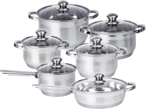 Cuisine Art Wilson Stainless Steel Cookware Set, 12-Piece, Casseroles, Saucepan, Fry Pan, Ergonomic Handles, All Cooktop Compatible, Dishwasher Safe, Durable, Stylish Kitchen Essentials